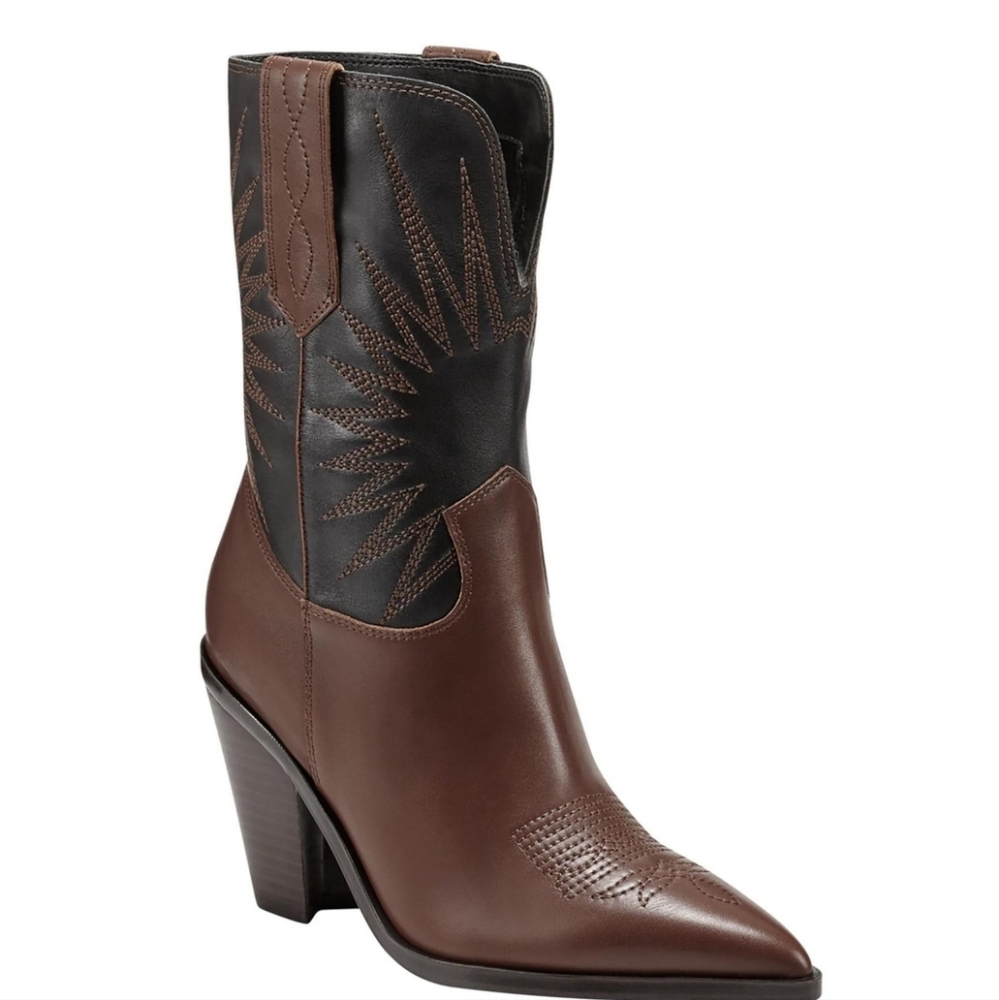 Marc Fisher Brown and Black Western Heeled Boots Size 10